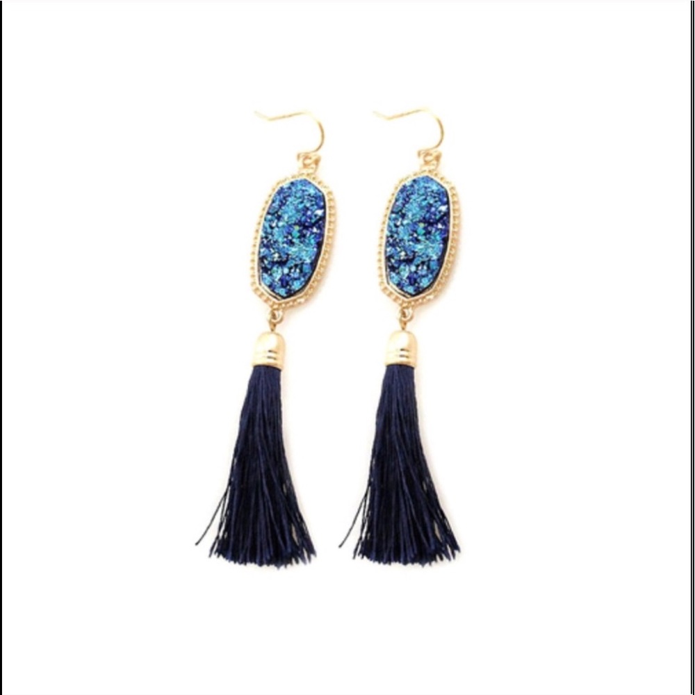 Druzy Tassel Hook Earrings